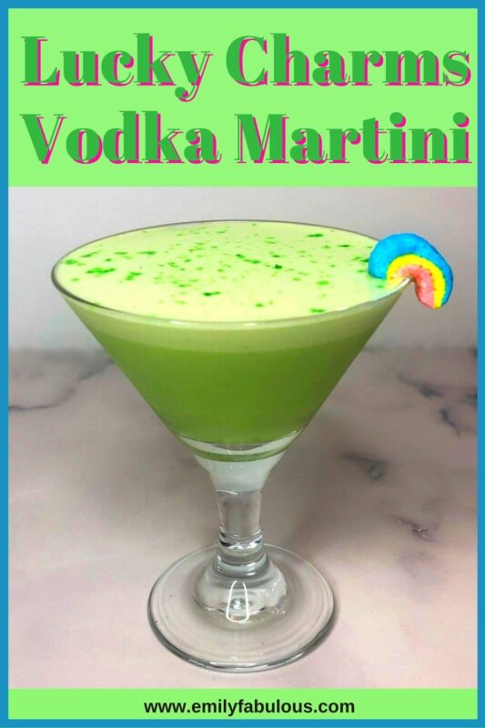 lucky charms martini with a rainbow marshmallow garnish