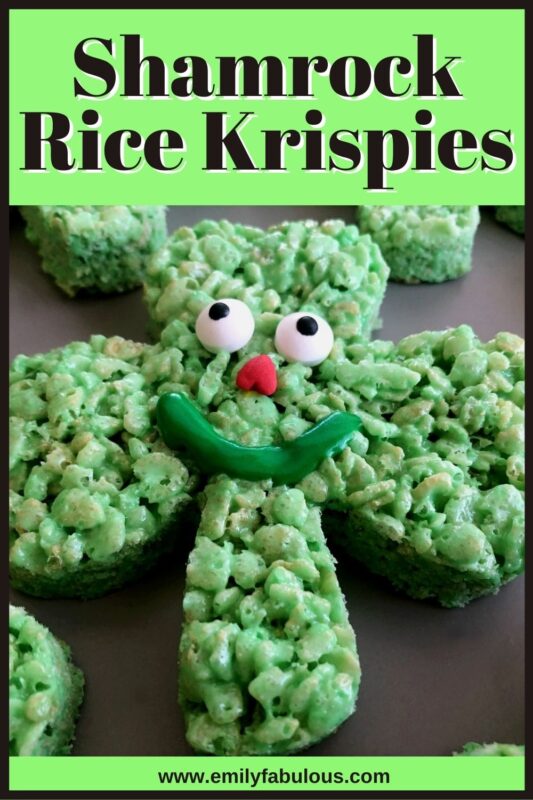 shamrock rice krispie treat with sprinkle eye balls 