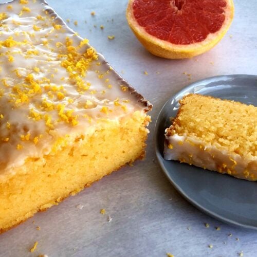 sliced grapefruit pound cake on a plate