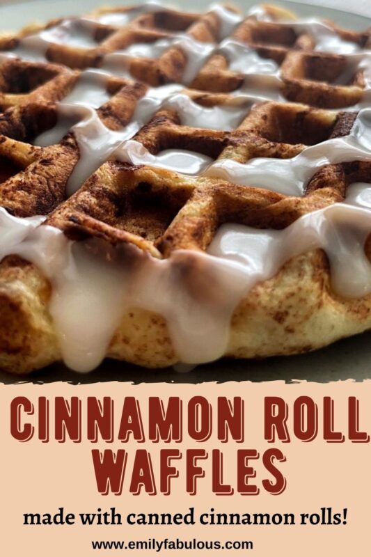cinnamon roll waffle with frosting swirled on top