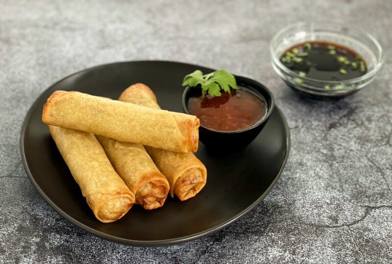frozen spring rolls in air fryer with sauce on the side