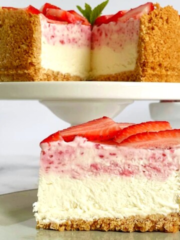 a-slice-of-strawberry-ice-cream-cheesecake-pie-in-front-of-the-pie