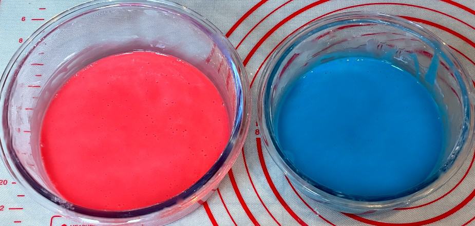 red and blue icing.