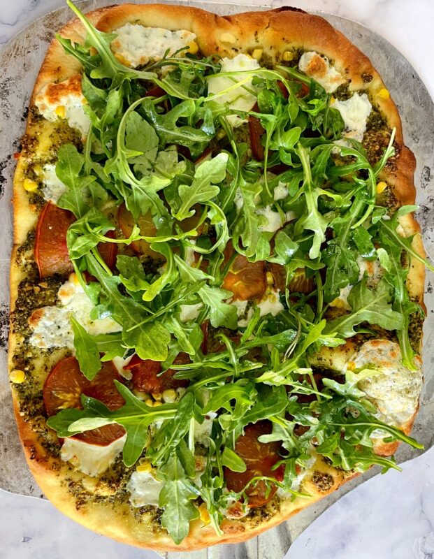arugula pesto veggie pizza