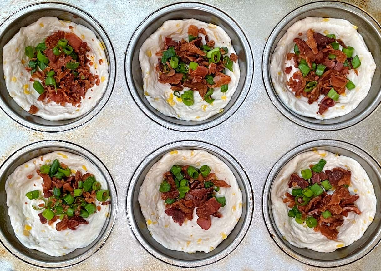 bacon and green onion in biscuit cups.