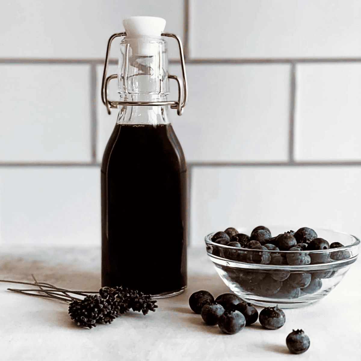 blueberry lavender syrup in a flip top bottle