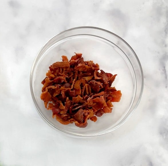 bowl of chopped bacon.