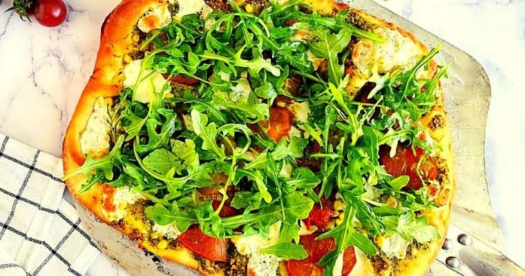 Veggie Garden Pesto Pizza - Heirloom Tomatoes 