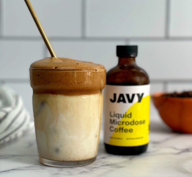 whipped pumpkin spice coffee and a bottle of javy liquid coffee concentrate