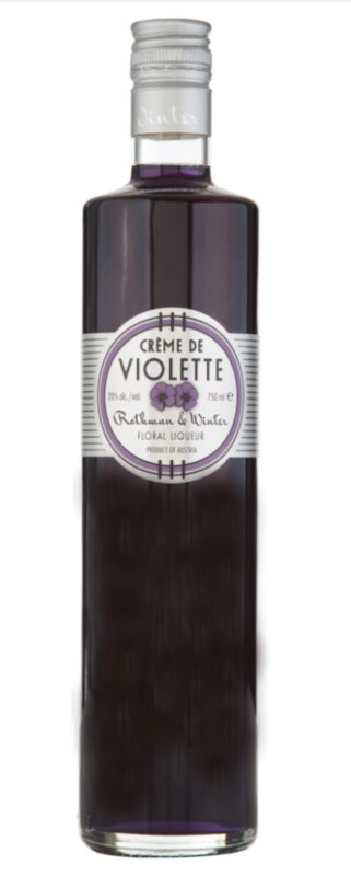 a bottle of creme de Violette liqueur