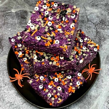 a stack of ube rice krispies