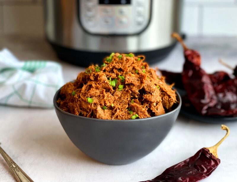 instant pot red chile pork in a bowl