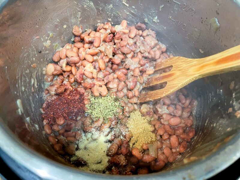 pinto beans with spices after being cooked in the instant pot