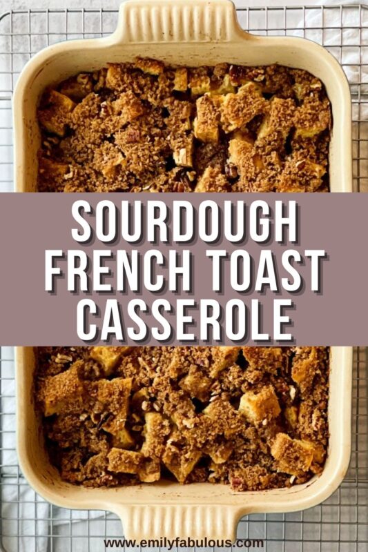 sourdough french toast casserole on a wire rack