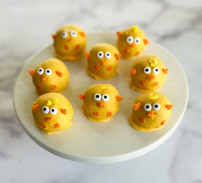 chick cake bites on a plate