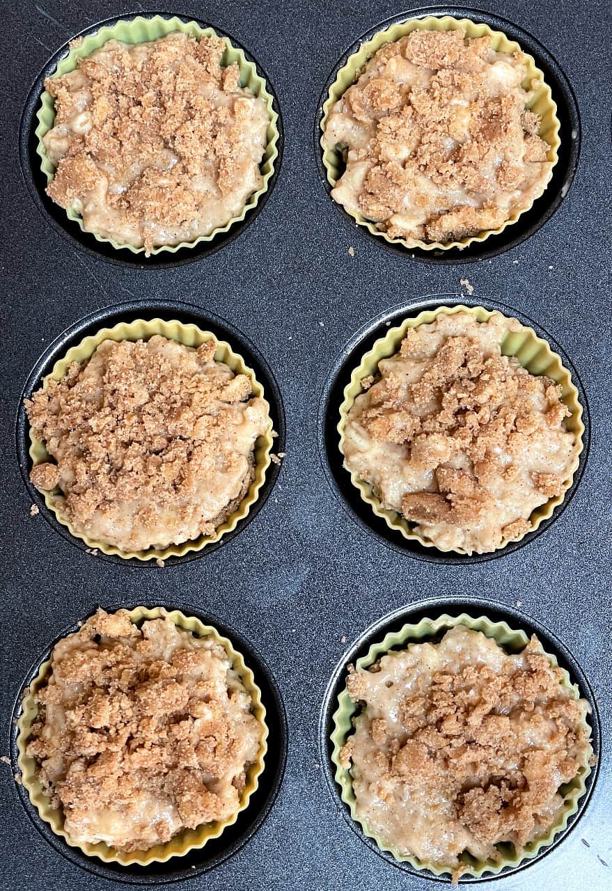 coffee cake chai muffin batter in a pan.
