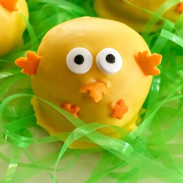 easter chick cake ball on fake grass