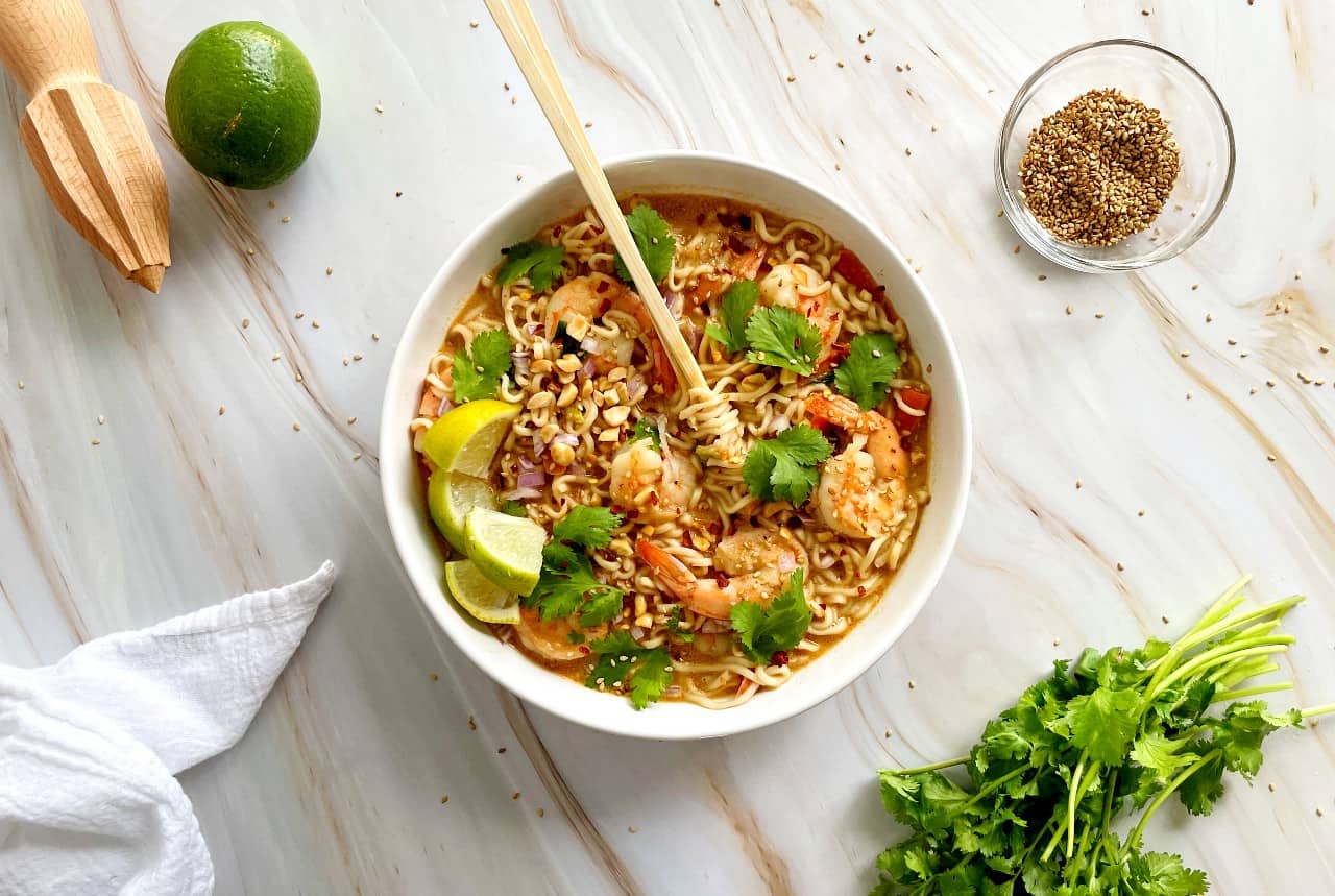 peanut shrimp ramen soup.