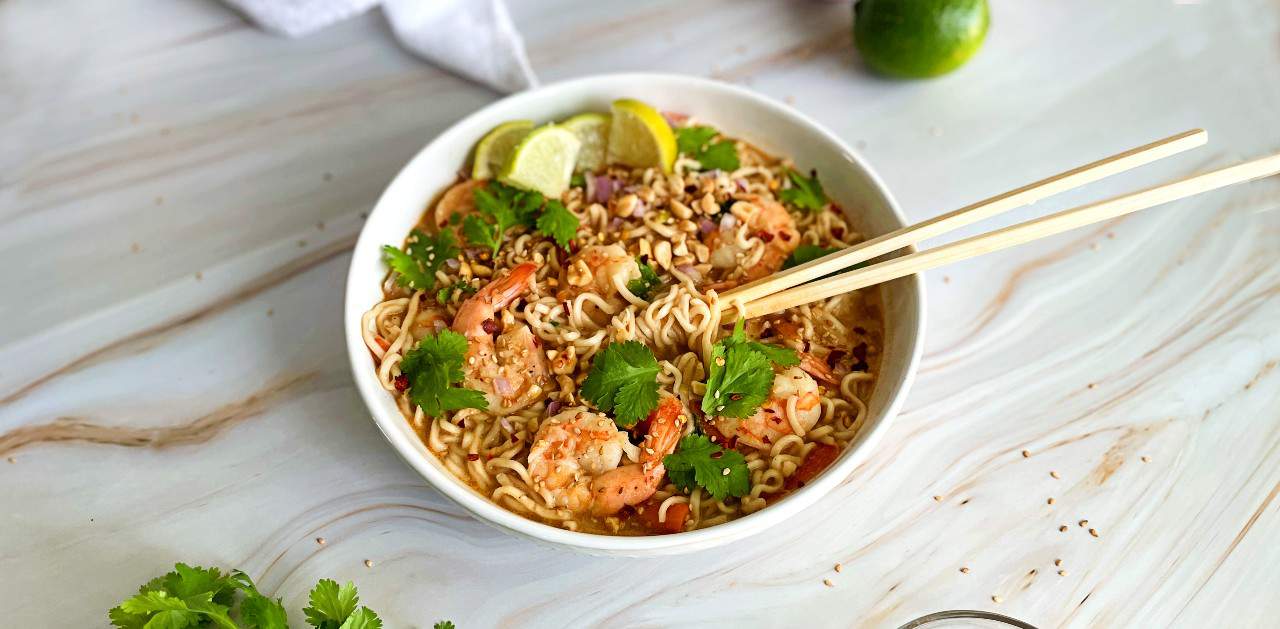 shrimp ramen soup with peanut sauce