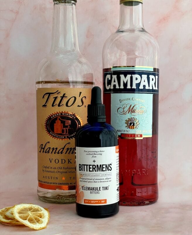 vodka, campari and tiki bitters