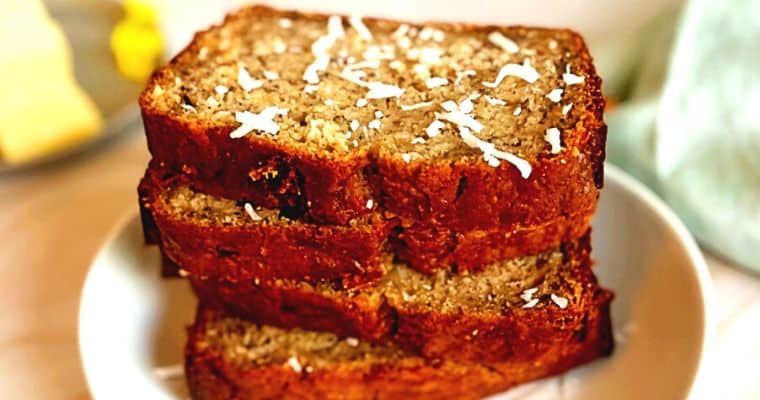 banana bread slices in a stack
