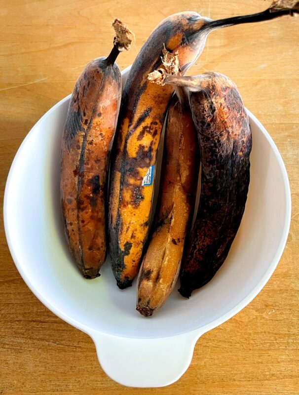 frozen ripe bananas in a bowl