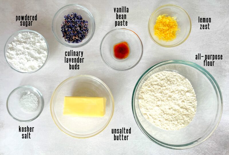 ingredients for lemon lavender cookies