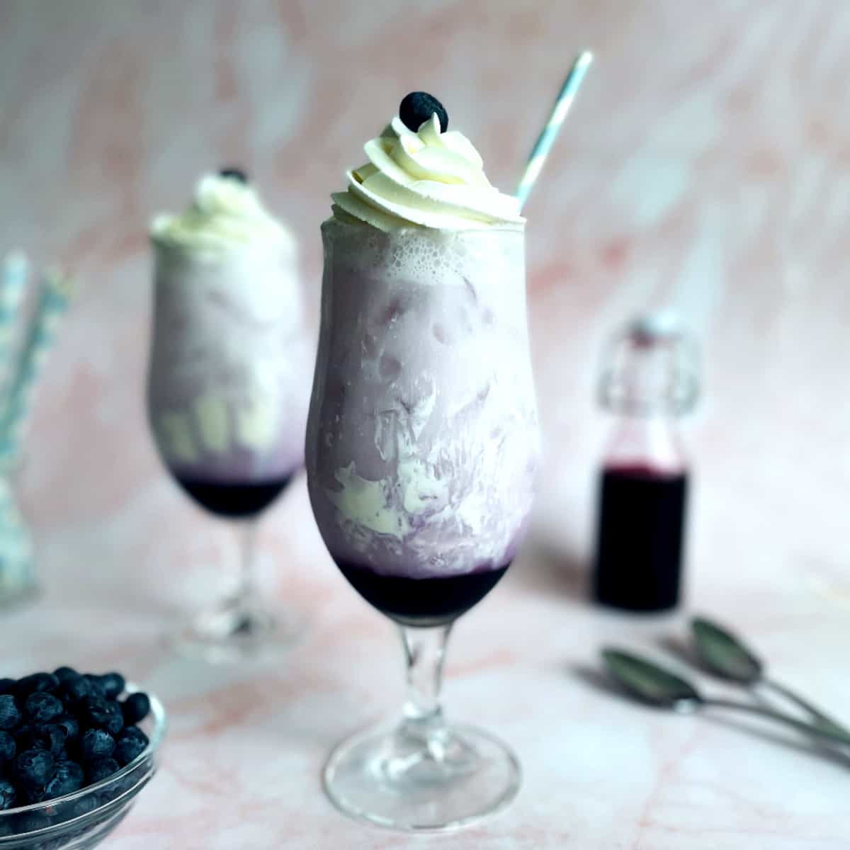 blueberry cream soda with whipped cream.