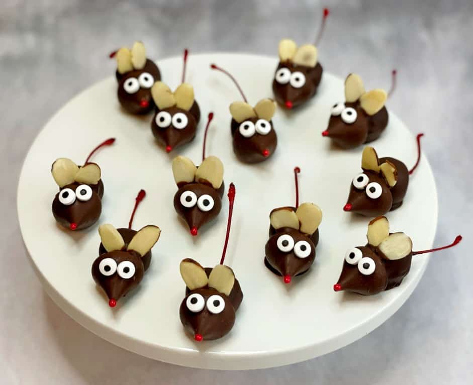 christmas mice on a platter.