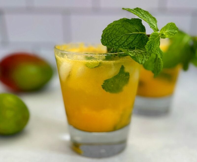 mango mojito cocktail with fresh mint.