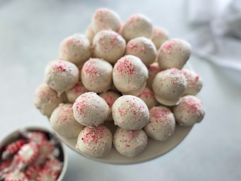 a pile of peppermint cake bites