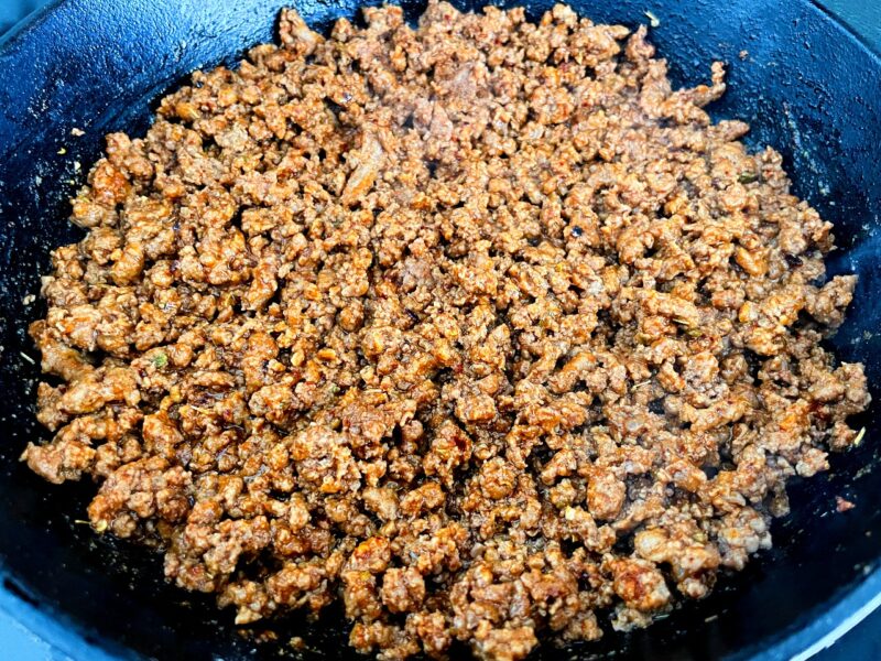 ground beef taco meat in a pan.