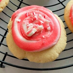 candy cane cookie with candy cane pieces.