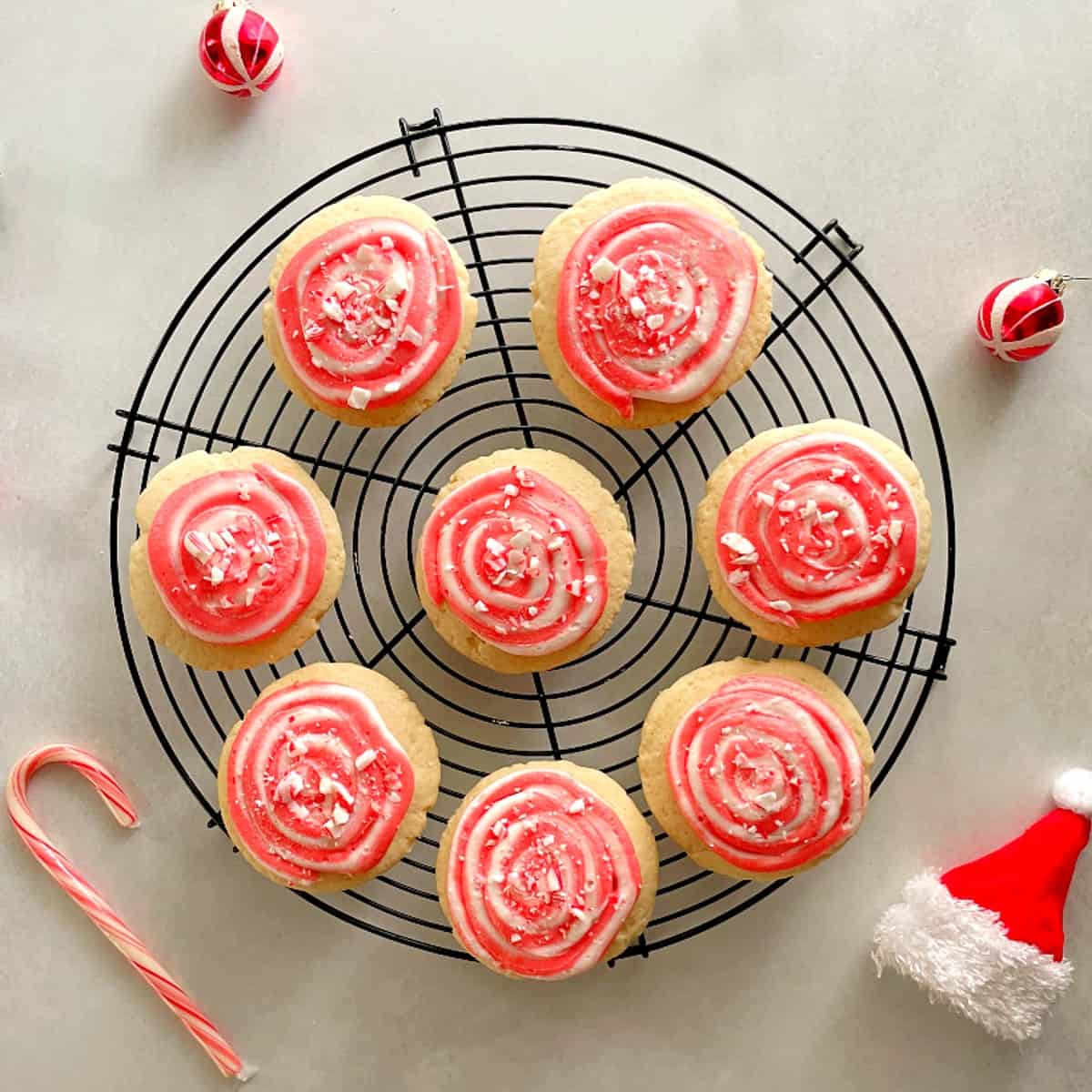 candy cane cookies with peppermint frosting.