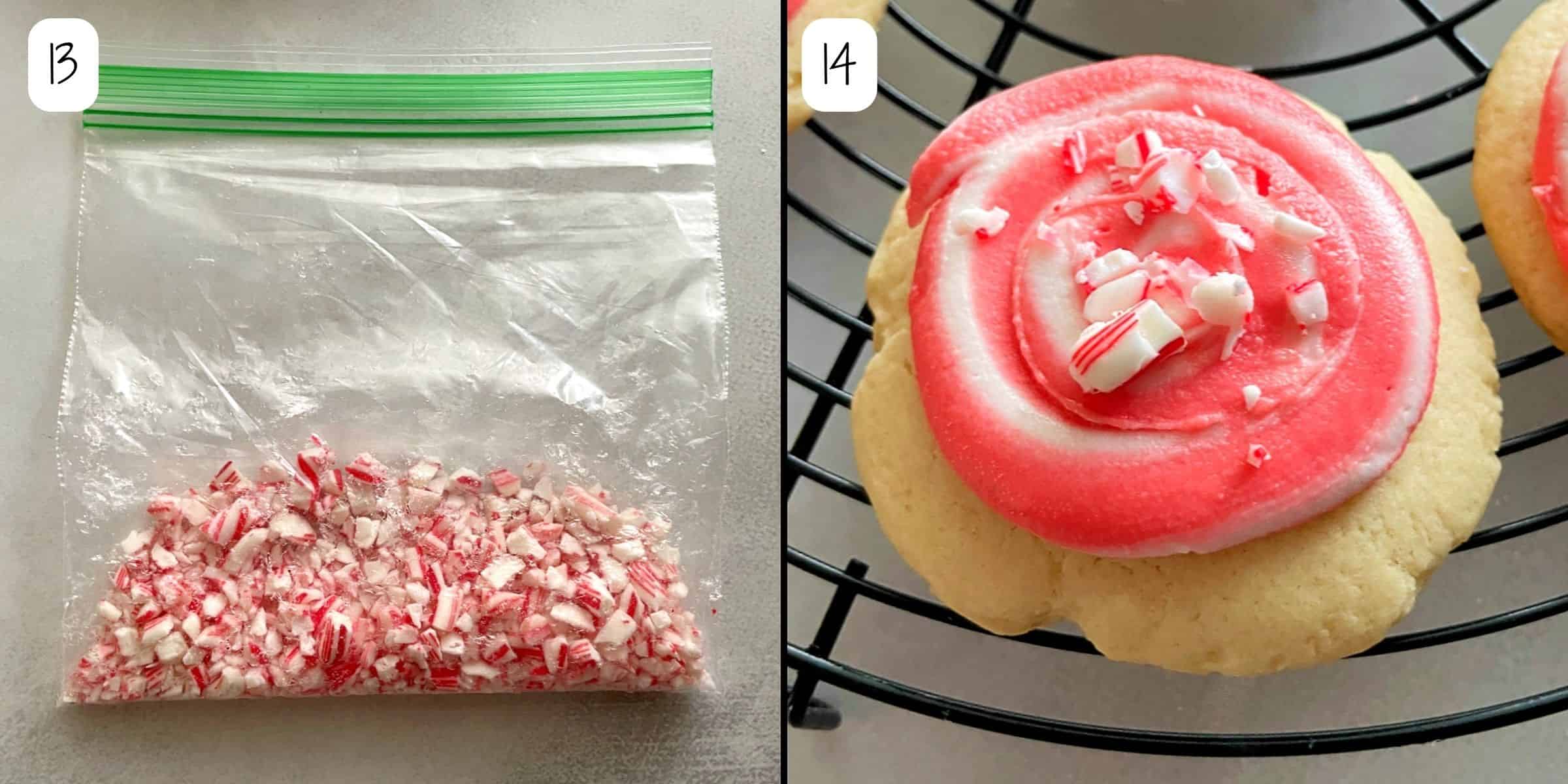 crushed candy canes and candy cane cookie.