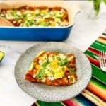 a slice of baked chilaquiles casserole.