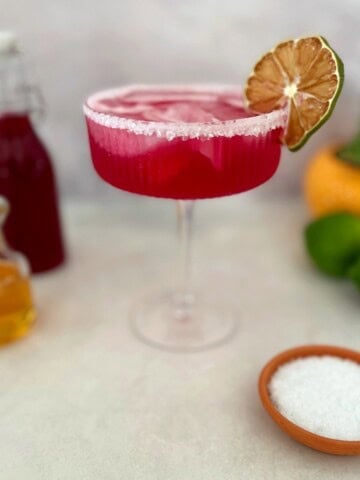prickly pear margarita with salt.