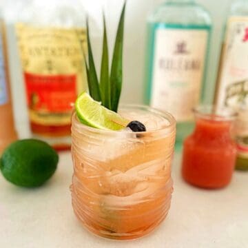 Guava mai tai and ingredients.