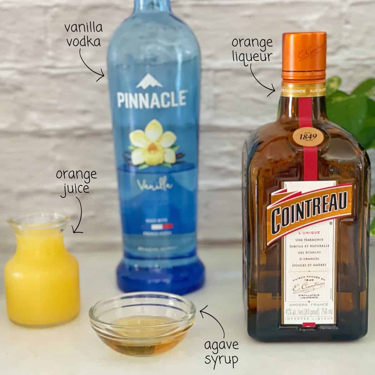 ingredients for orange creamsicle cocktail.