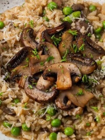 mushroom risotto in a bowl