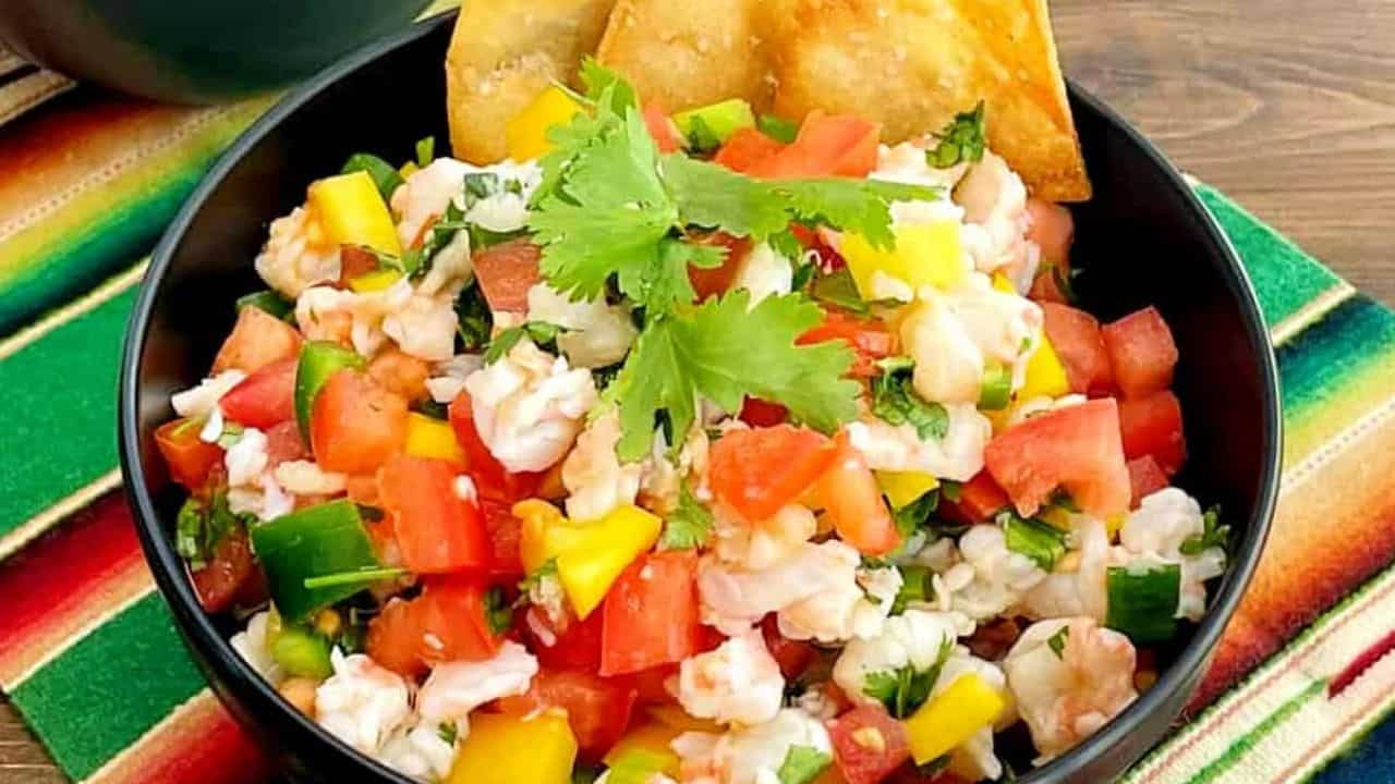 Shrimp Ceviche Recipe in a black bowl