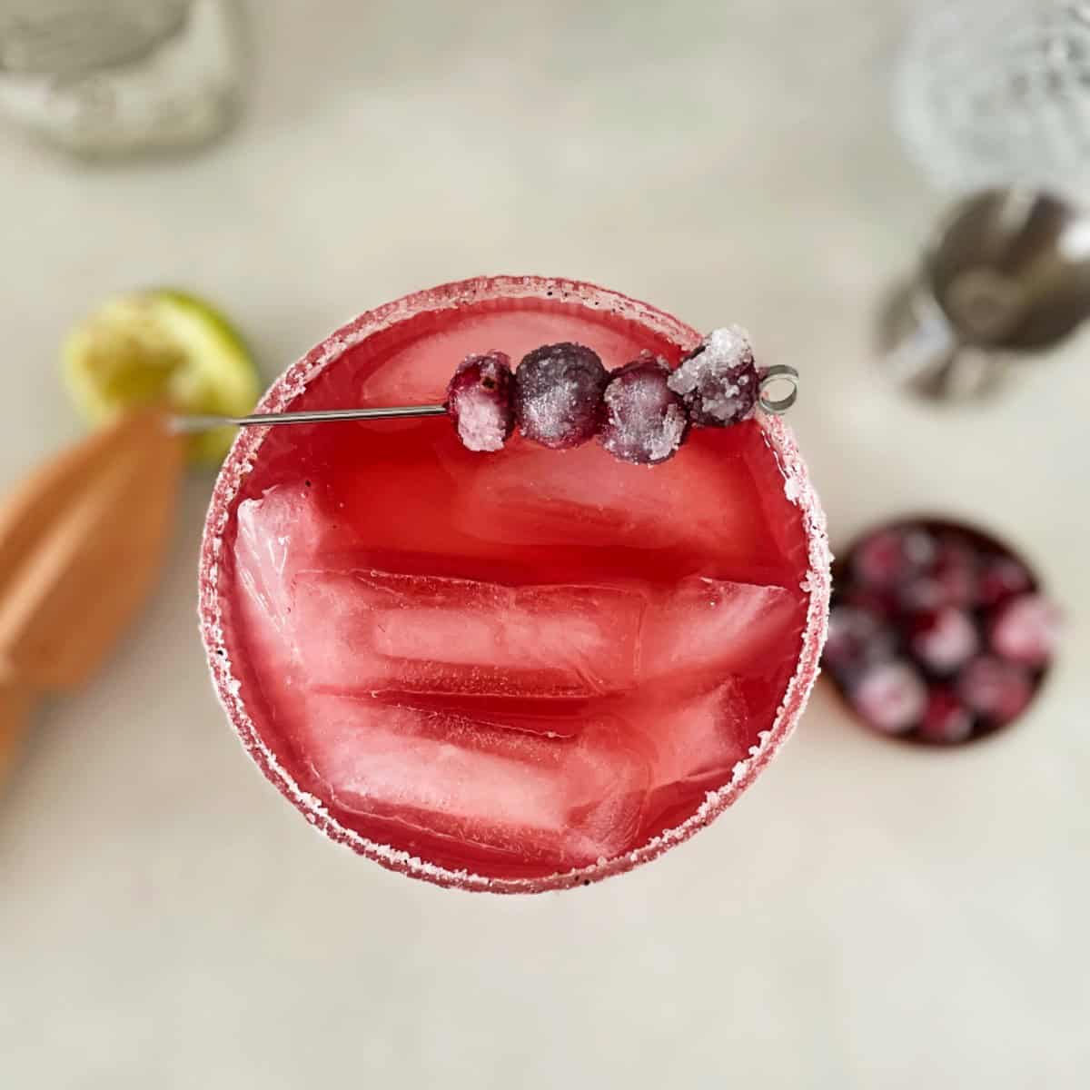 top view of a cranberry margarita.