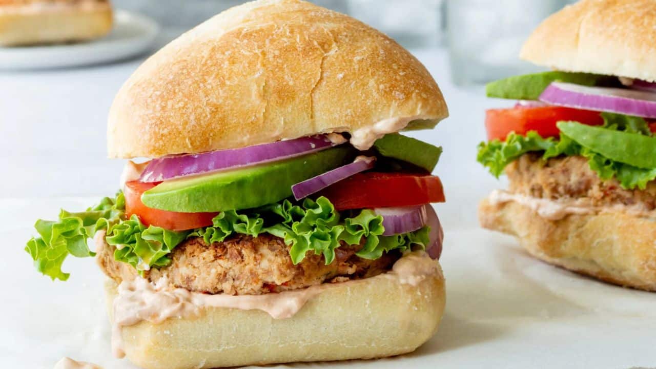 Pinto Bean Burgers with Spicy Chipotle Sauce.