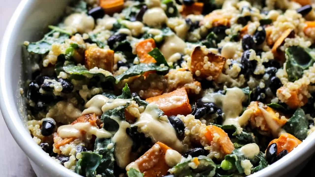 Sweet Potato Casserole with Black Beans, Kale and Quinoa