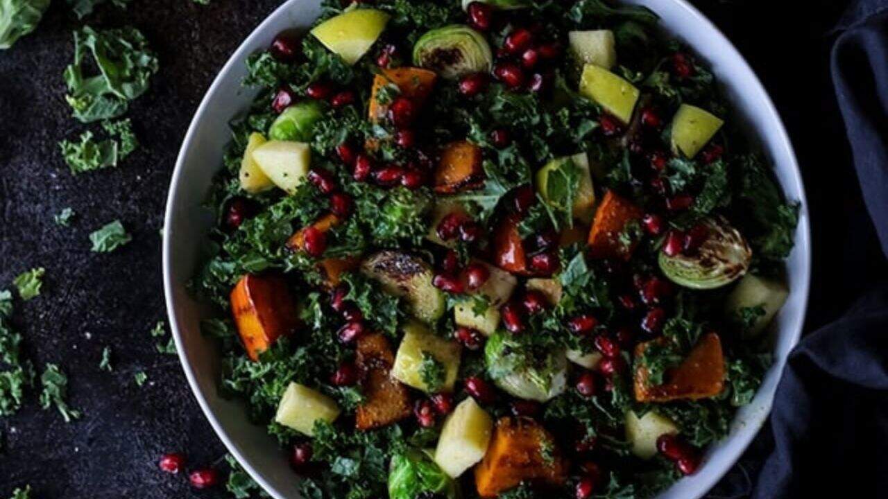 Vegan Fall Harvest Salad with Kale and Pumpkin