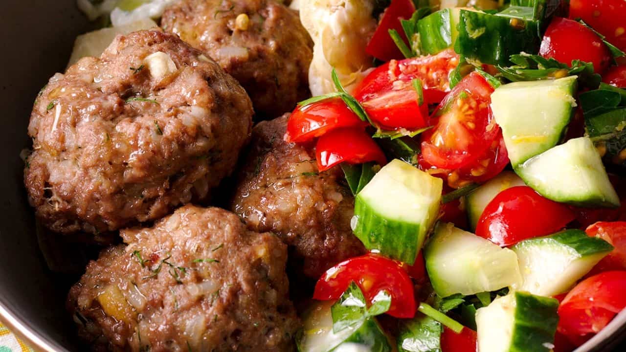 Sheet Pan Greek Meatballs with Tzatziki Sauce