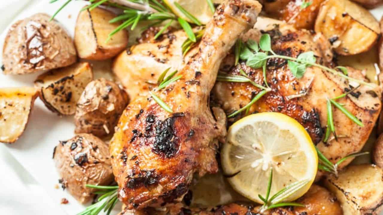 Sheet Pan Roasted Greek Chicken with Garlic Potatoes