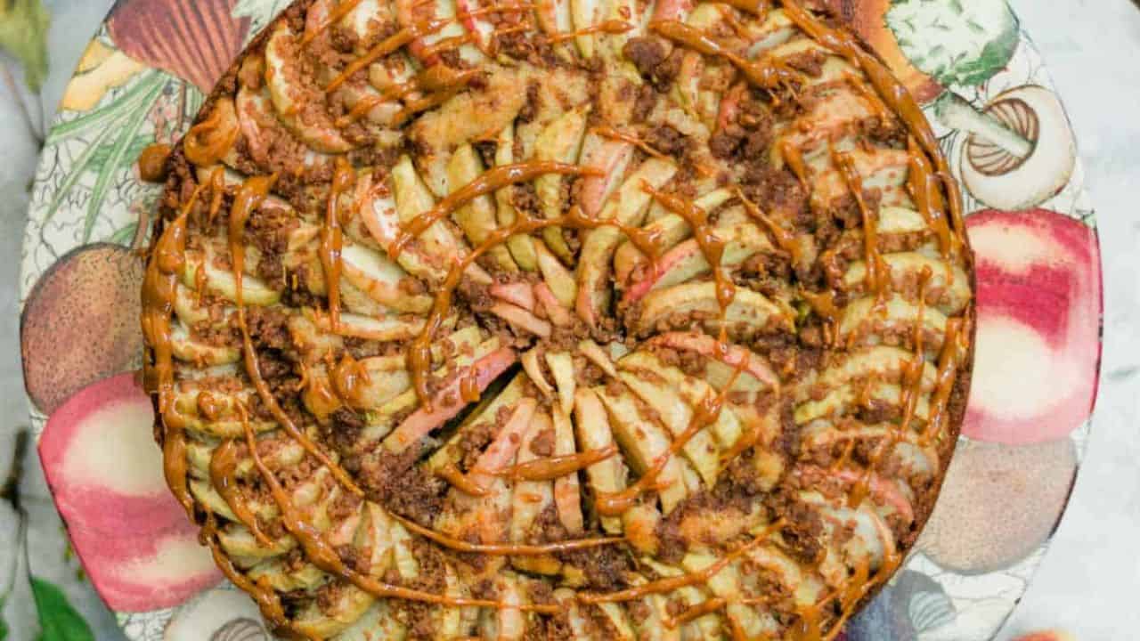 Spiced Apple Streusel Coffee Cake with Dulce de Leche