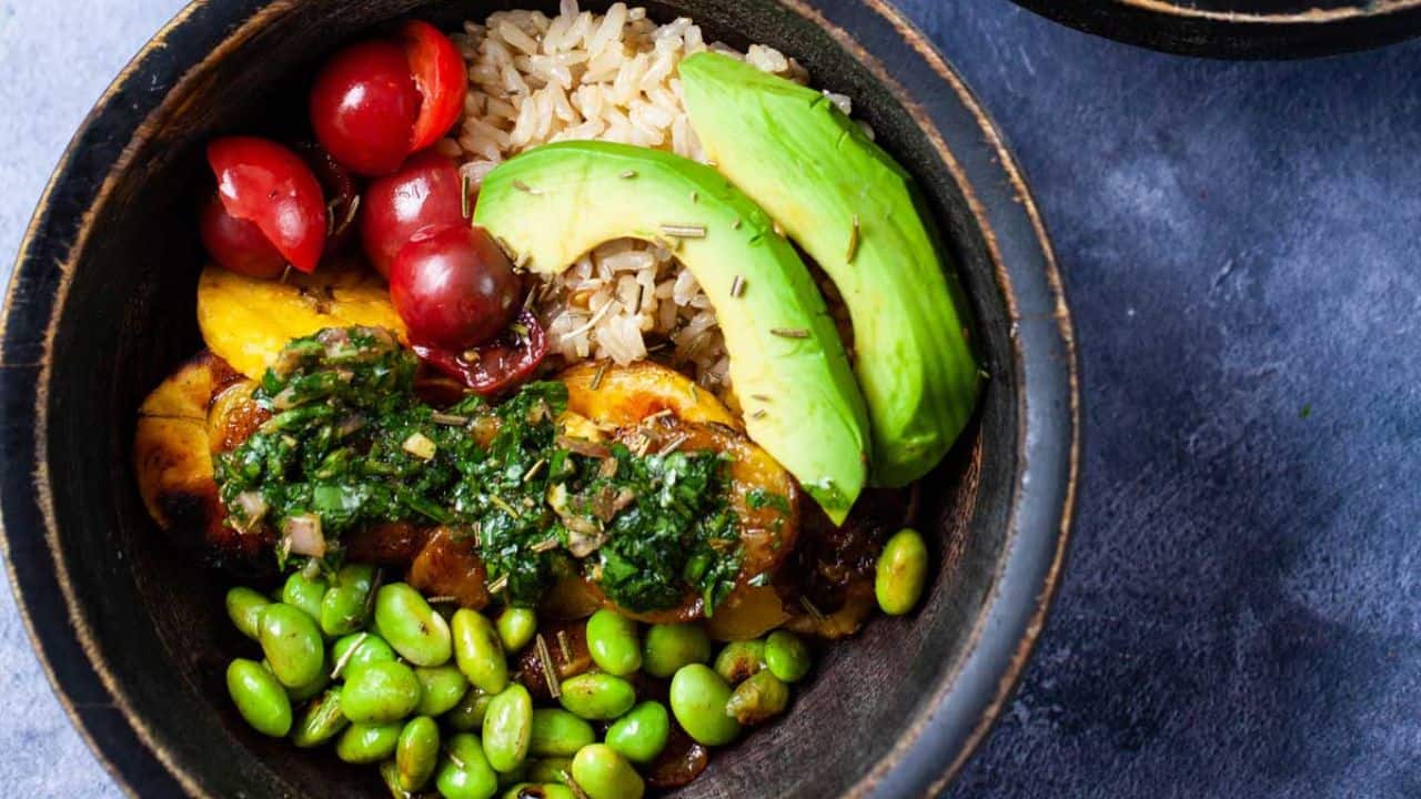 Avocado Plantain Rice Bowl Recipe with Edamame Beans