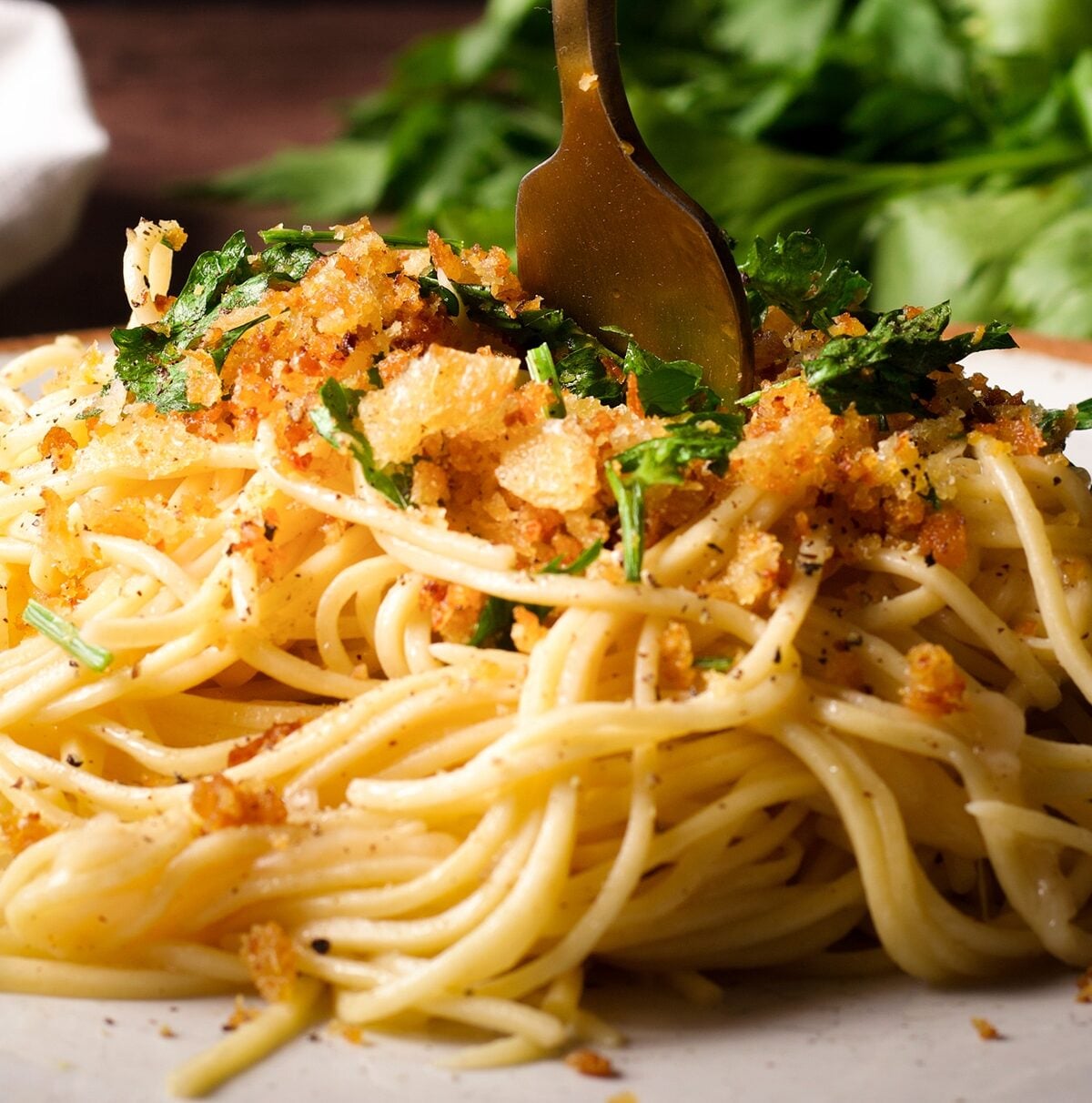 Brown Butter Sauce Pasta With Crispy Bread Crumbs